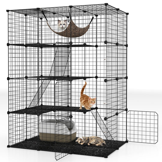 4-Tier Cat Cage with Skylight and Hammock for 1-4 Cats