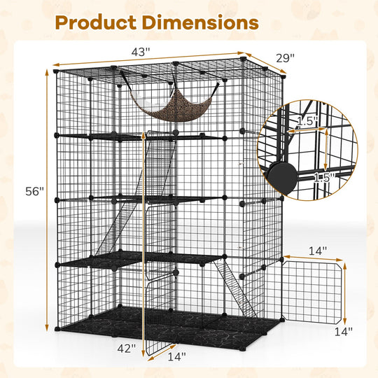 4-Tier Cat Cage with Skylight and Hammock for 1-4 Cats