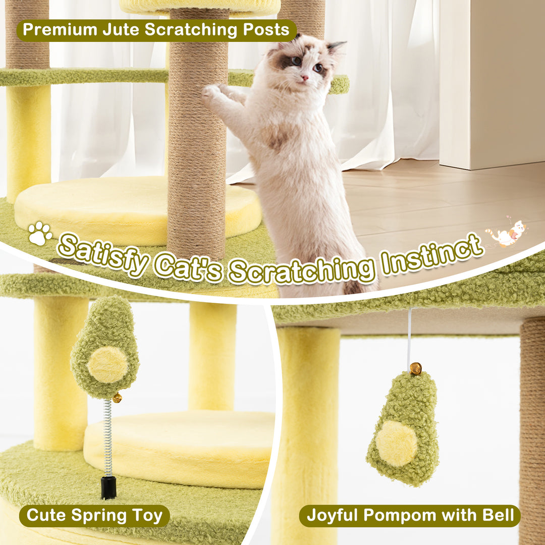 Large Avocado Cat Tree Multi-level Cat Tower with Private Condo-Green