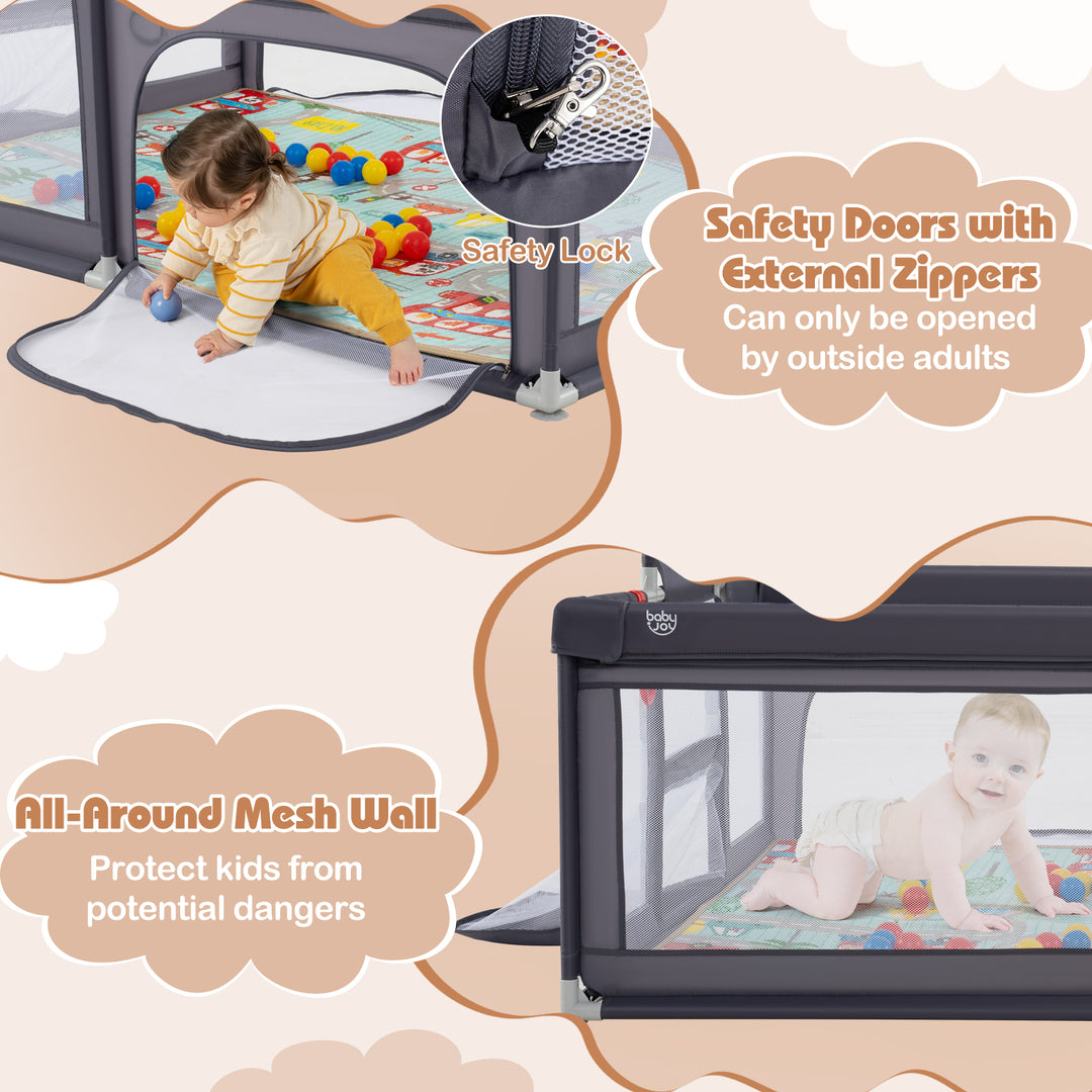 Large Baby Playpen with Mat and Ocean Balls-Dark gray