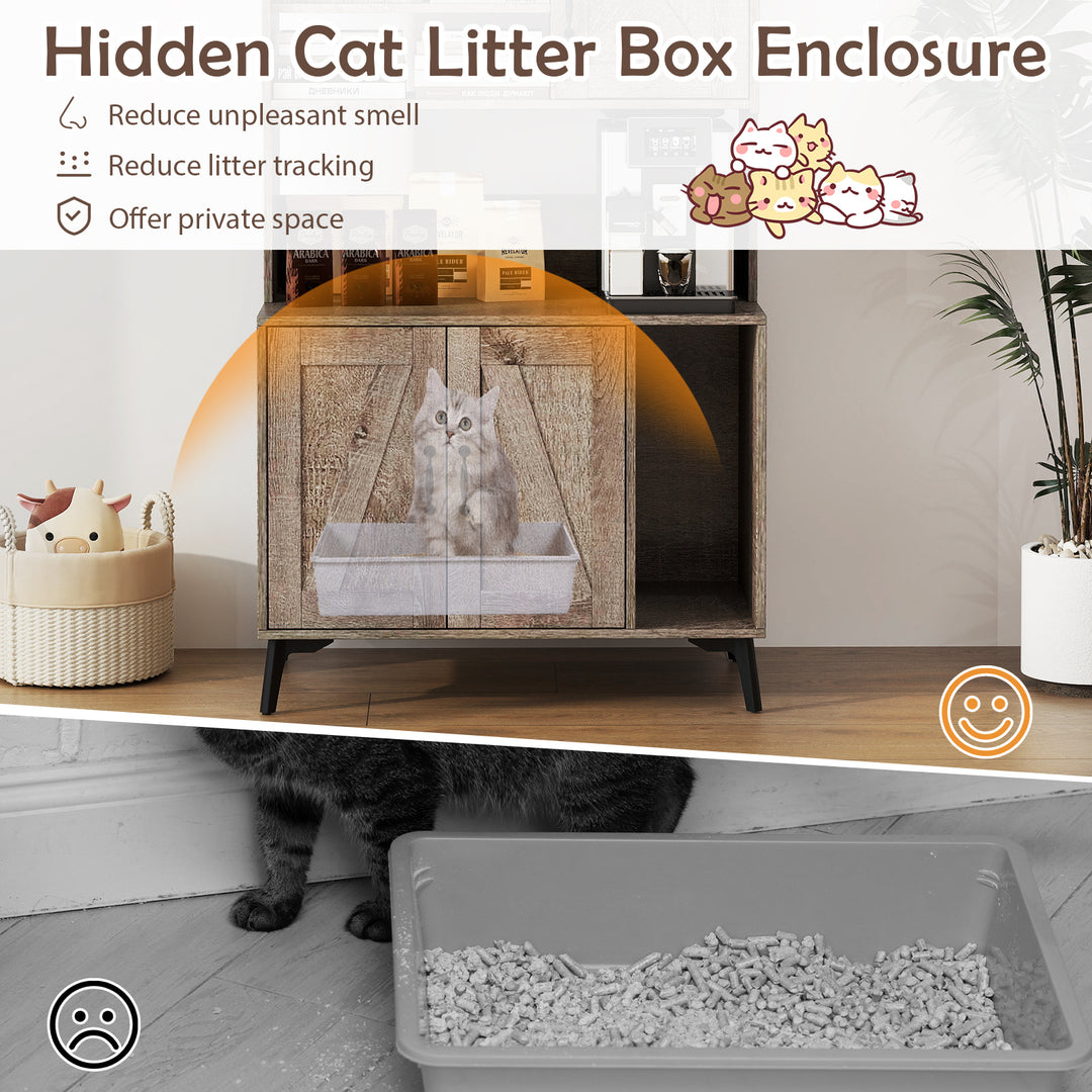 Large Cat Litter Box Enclosure with Display Storage Shelves-Oak
