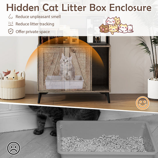Large Cat Litter Box Enclosure with Display Storage Shelves-Oak