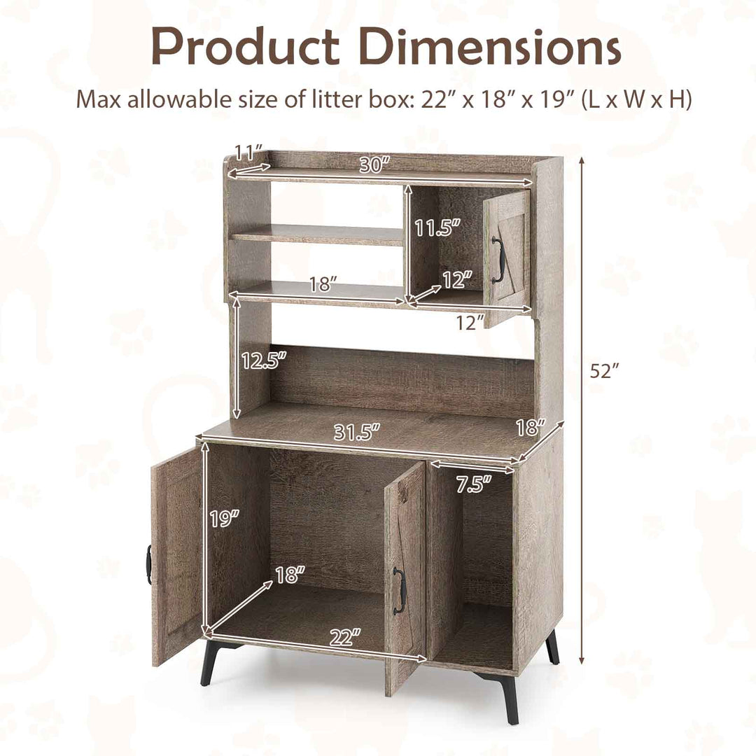 Large Cat Litter Box Enclosure with Display Storage Shelves-Oak