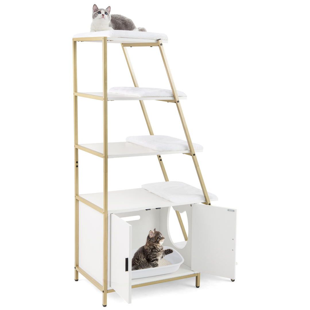 Large Cat Litter Box Enclosure with Storage and Ladder Shelf-White