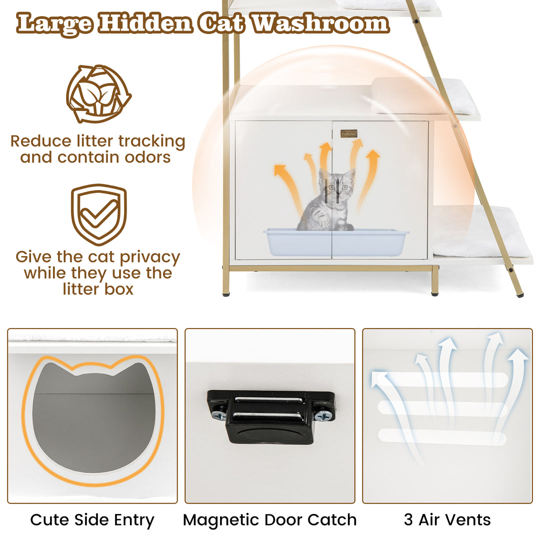 Large Cat Litter Box Enclosure with Storage and Ladder Shelf-White