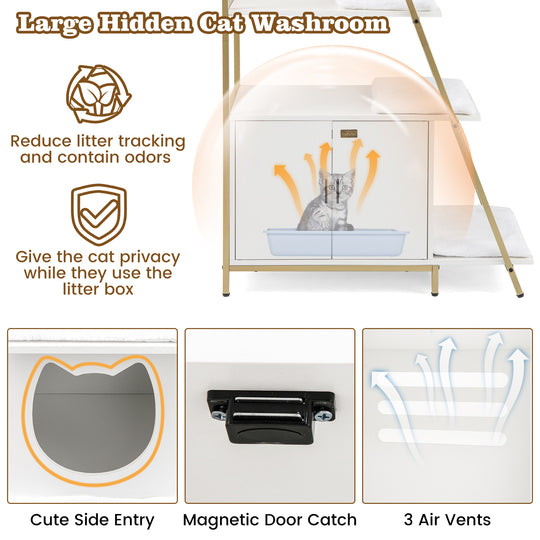 Large Cat Litter Box Enclosure with Storage and Ladder Shelf-White