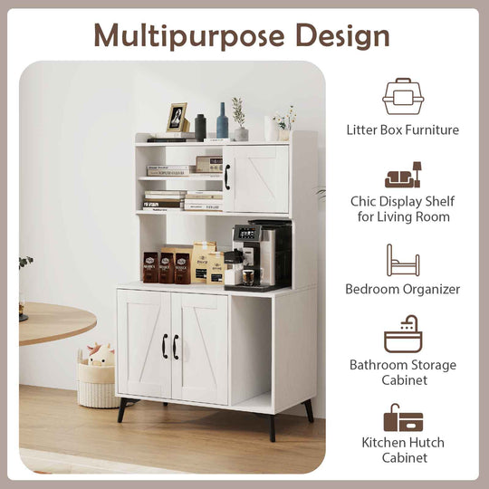 Large Cat Litter Box Enclosure with Display Storage Shelves-White