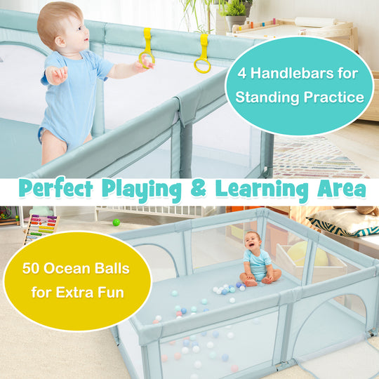Large Infant Baby Playpen Safety Play Center Yard with 50 Ocean Balls-Blue