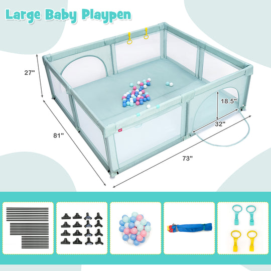 Large Infant Baby Playpen Safety Play Center Yard with 50 Ocean Balls-Blue