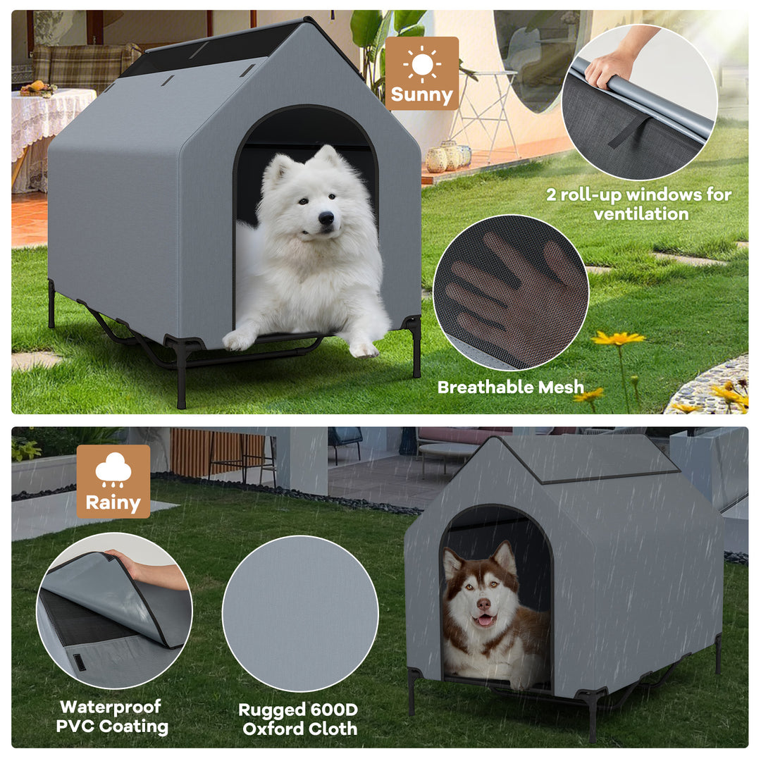 Large/Middle/Small Outdoor Elevated Pet House with Ventilated Windows-L