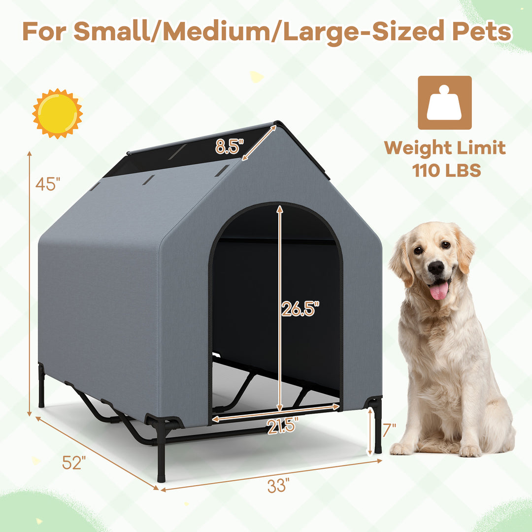Large/Middle/Small Outdoor Elevated Pet House with Ventilated Windows-L