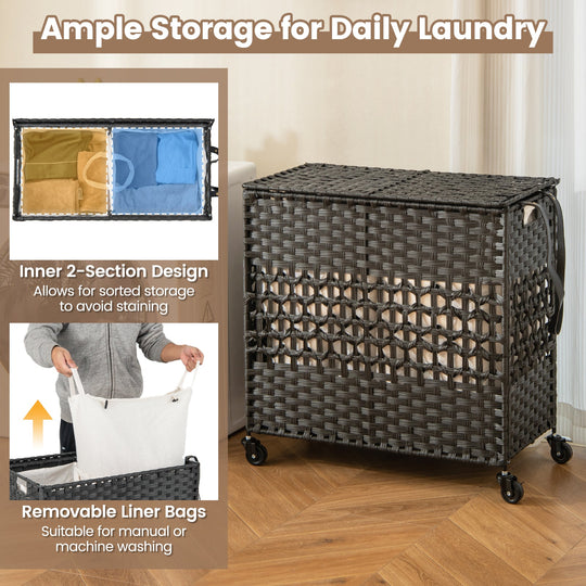 2-Section Laundry Hamper with Removable Bags, 110L