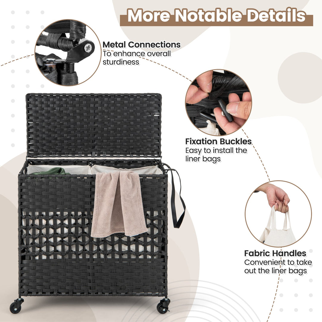 2-Section Laundry Hamper with Removable Bags, 110L