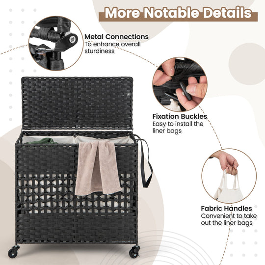 2-Section Laundry Hamper with Removable Bags, 110L