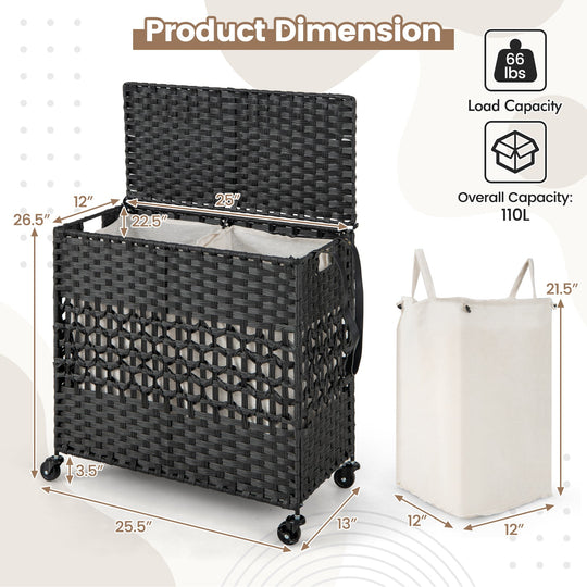 2-Section Laundry Hamper with Removable Bags, 110L