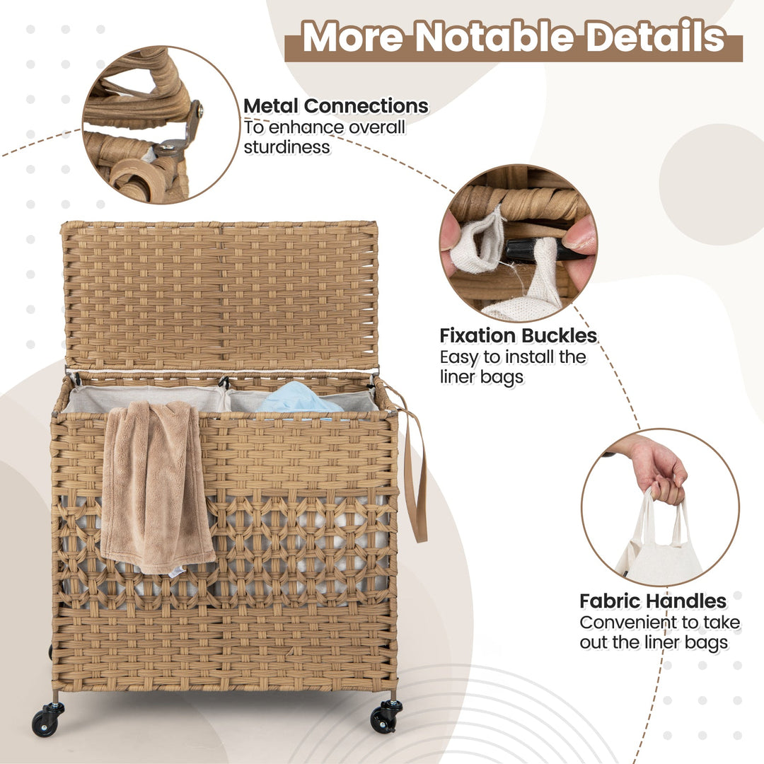 2-Section Laundry Hamper with Removable Bags, 110L