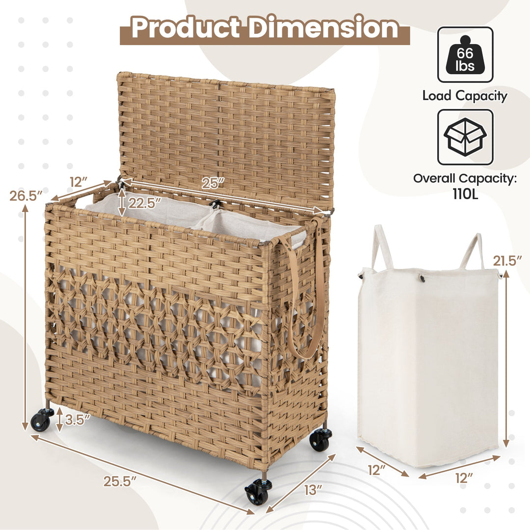 2-Section Laundry Hamper with Removable Bags, 110L