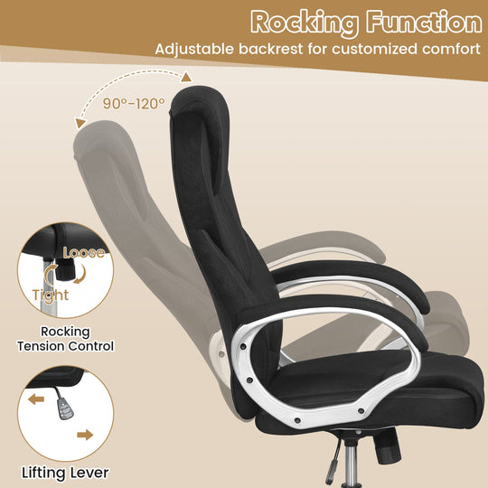 Leather Office Chair Ergonomic Mesh Executive Chair with Padded Armrests and Rocking Backrest