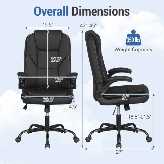 Leather Office Chair Ergonomic Computer Desk Chair with Flip-up Armrests Rocking Function