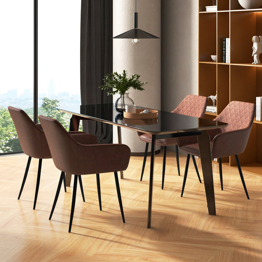 Leisure Dining Chair Set of 2 with Curved Backrest and Wide Seat