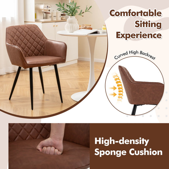 Leisure Dining Chair Set of 2 with Curved Backrest and Wide Seat