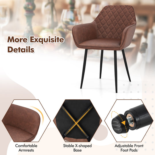 Leisure Dining Chair Set of 2 with Curved Backrest and Wide Seat