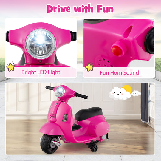 Kids Ride on Motorcycle Licensed Vespa with LED Headlight and Horn Sound-Pink