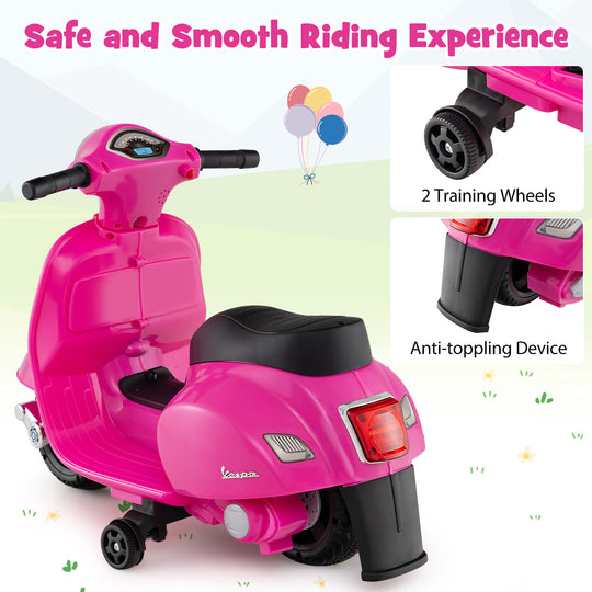 Kids Ride on Motorcycle Licensed Vespa with LED Headlight and Horn Sound-Pink