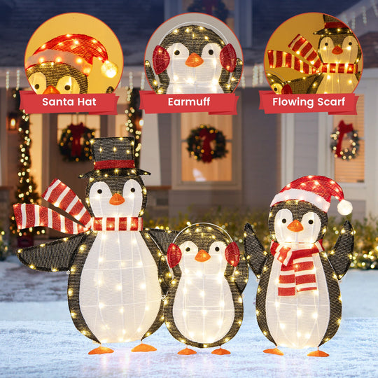 Light up Penguins Christmas Decorations with 194 LED Lights and Zip Ties