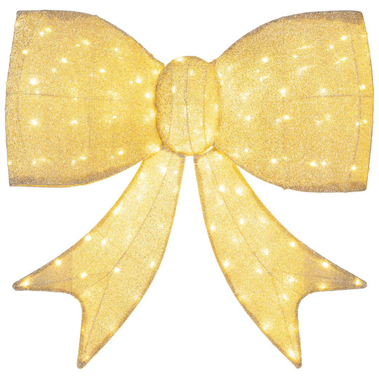 Lighted Christmas Bow Decoration with Warm White LED Lights-Golden