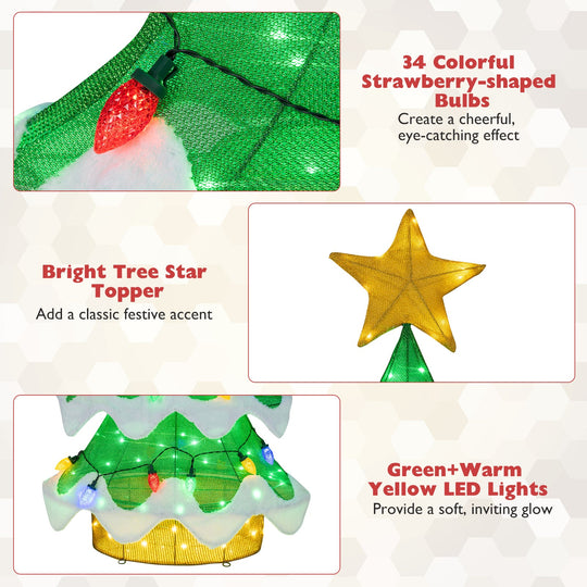 Lighted Christmas Tree Outdoor Indoor 3D Mesh Tree with 34 Colorful Strawberry Bulbs-M