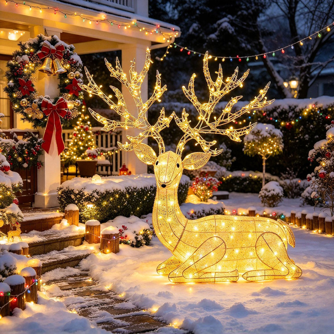 Lighted Kneeling Christmas Reindeer with 280 Warm White LED Lights