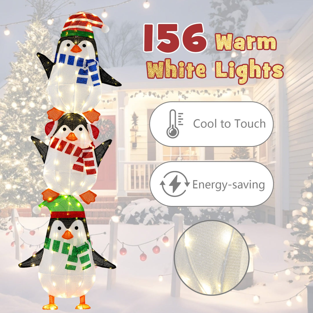 Lighted Penguins Decoration with Warm White Lights and Cute Hats