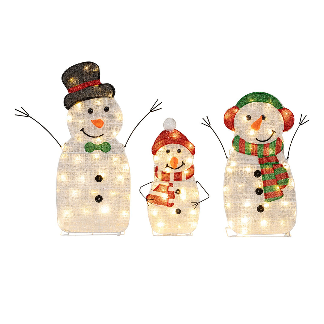 Lighted Snowman Family Christmas Decoration 3-Piece Pre-Lit 2D Snowman Set