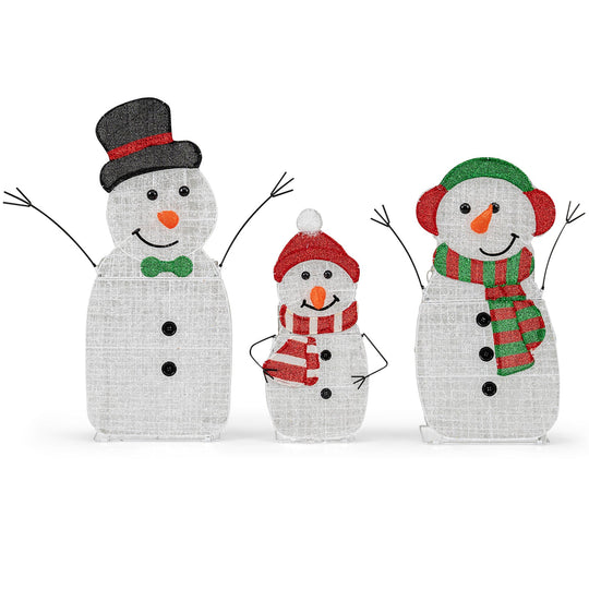 Lighted Snowman Family Christmas Decoration 3-Piece Pre-Lit 2D Snowman Set