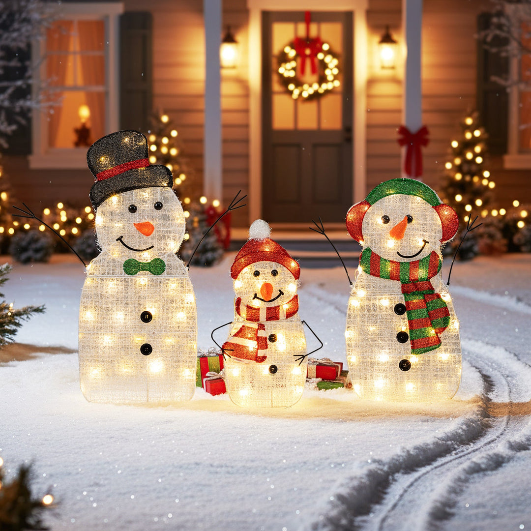 Lighted Snowman Family Christmas Decoration 3-Piece Pre-Lit 2D Snowman Set
