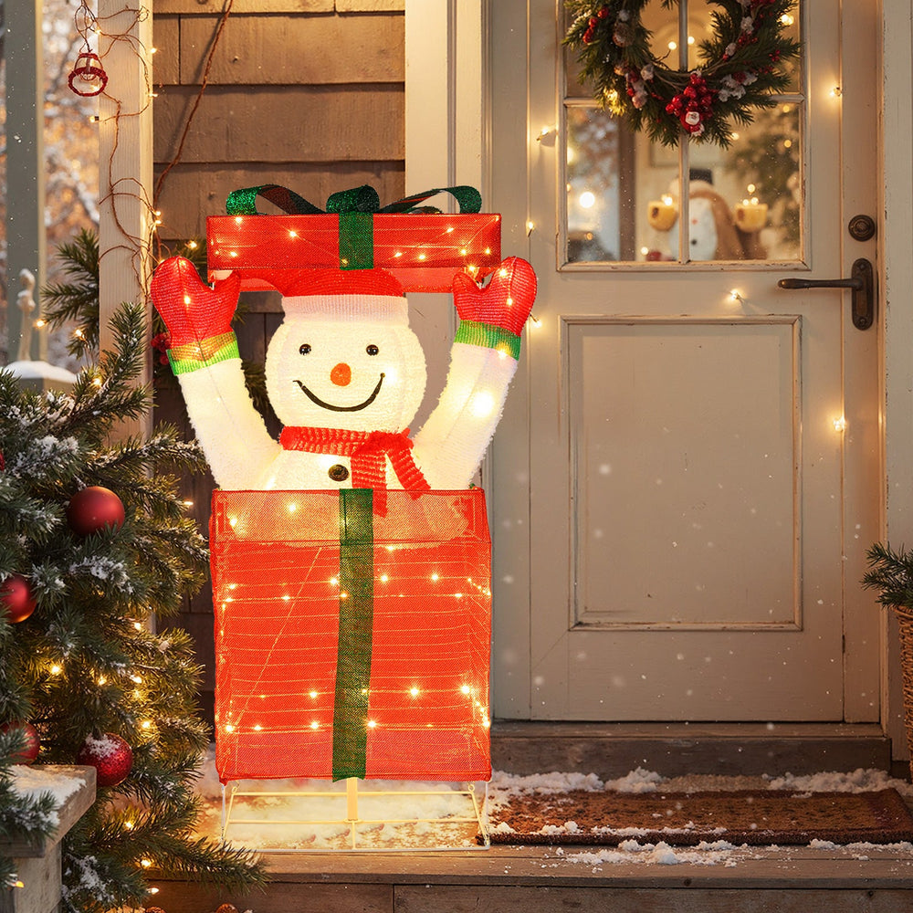 Lighted Snowman in Gift Box Christmas Decoration