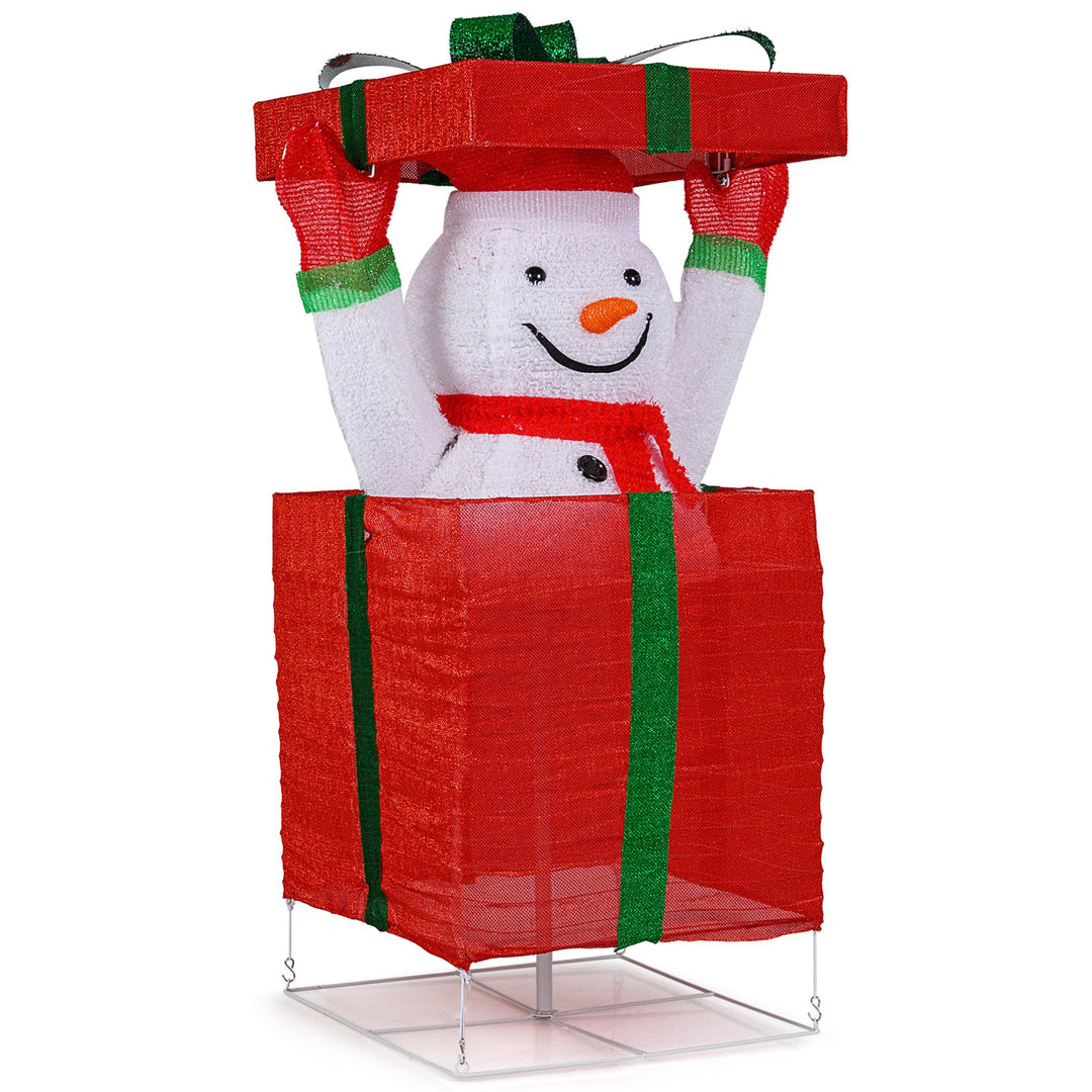Lighted Snowman in Gift Box Christmas Decoration