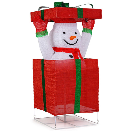 Lighted Snowman in Gift Box Christmas Decoration