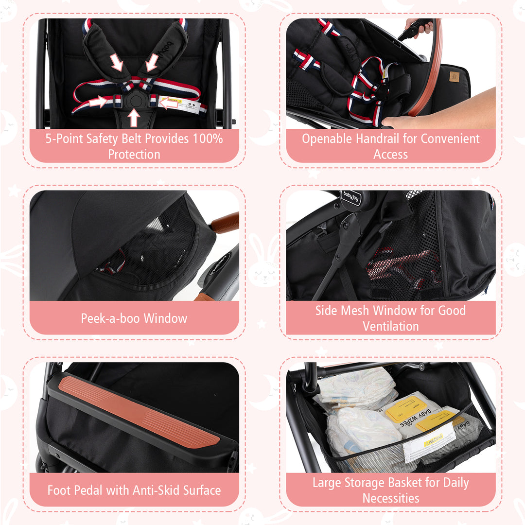 Lightweight Aluminium Frame Baby Stroller with Net-Black