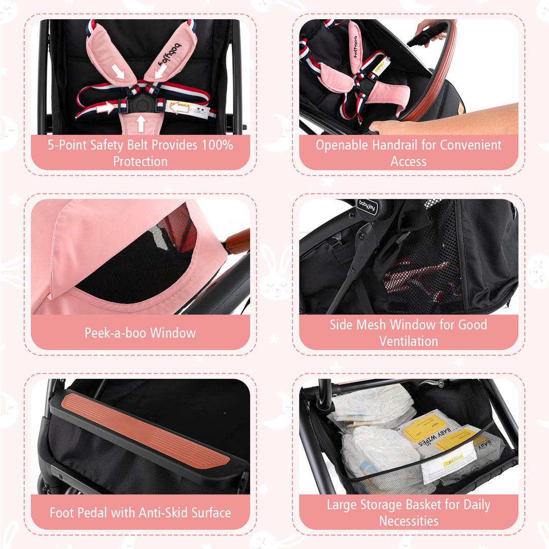 Lightweight Aluminium Frame Baby Stroller with Net-Pink