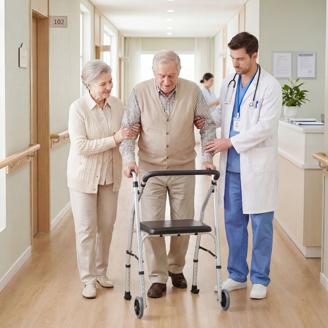 Lightweight Aluminum Mobility Walker for Seniors with 2 Wheels 5-Level Adjustable Height and Padded Seat