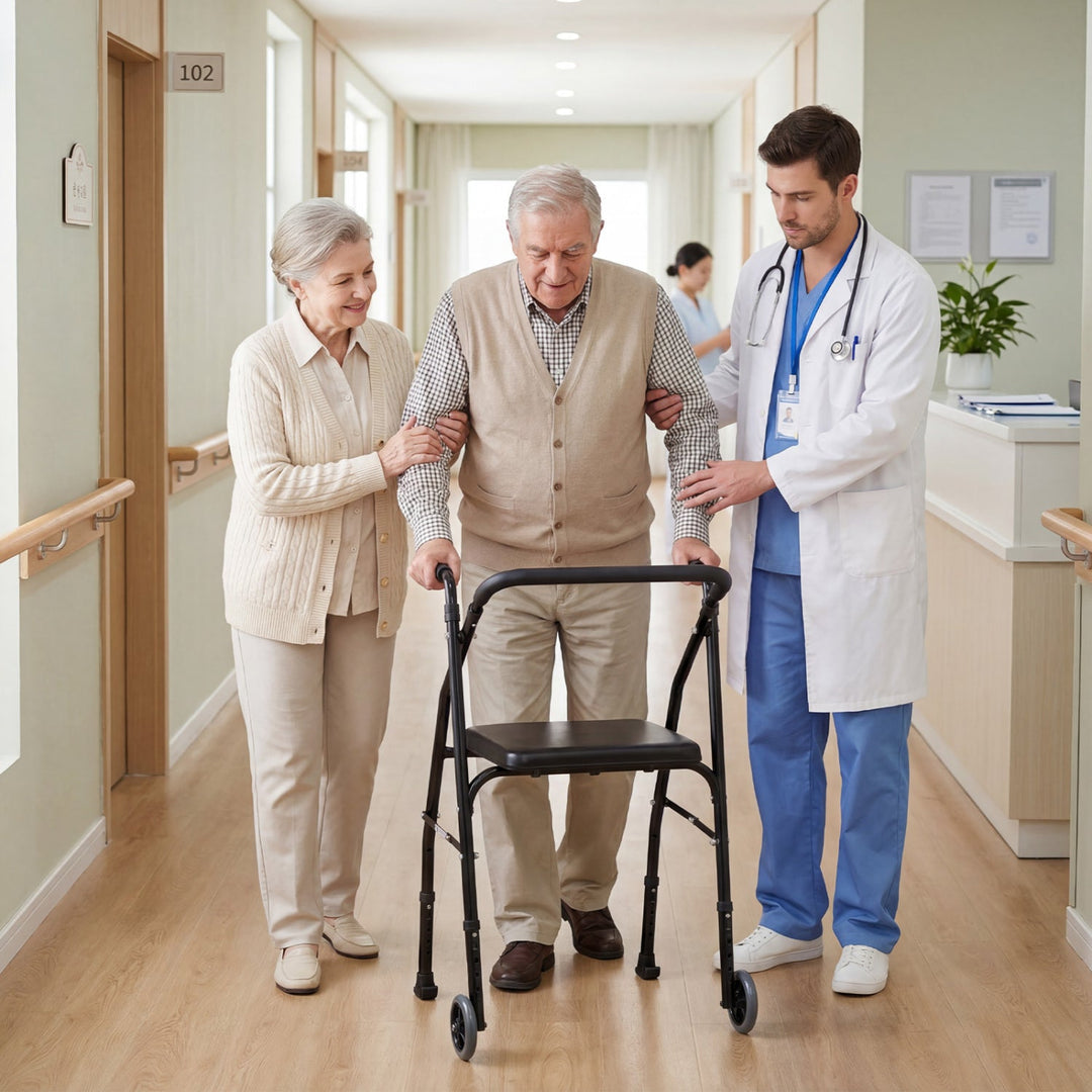 Lightweight Aluminum Mobility Walker for Seniors with 2 Wheels 5-Level Adjustable Height and Padded Seat
