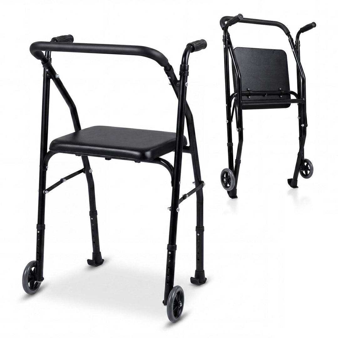 Lightweight Aluminum Mobility Walker for Seniors with 2 Wheels 5-Level Adjustable Height and Padded Seat