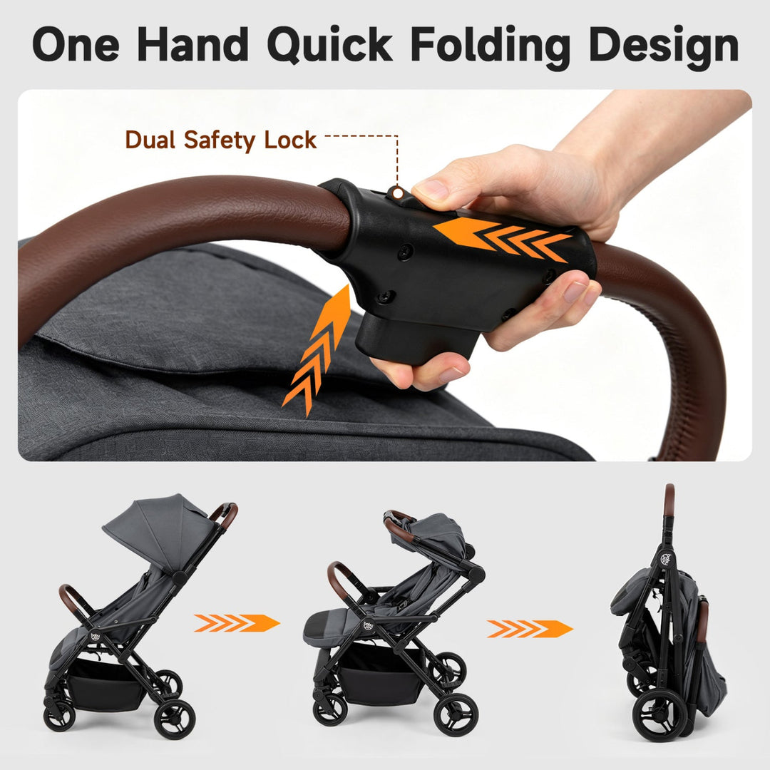 Lightweight Baby Stroller with One-Hand Folding and Canopy