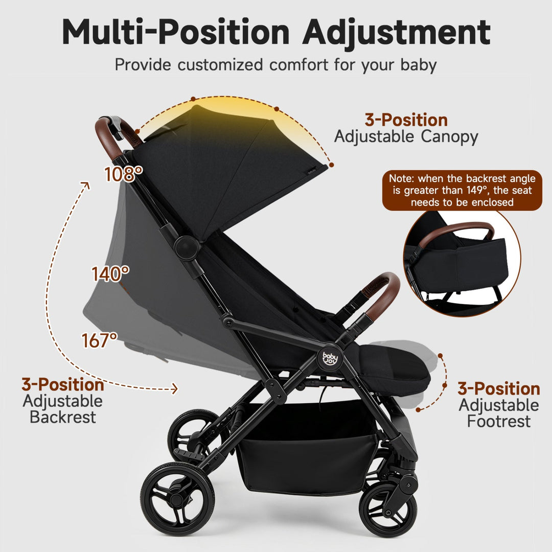 Lightweight Baby Stroller with One-Hand Folding and Canopy