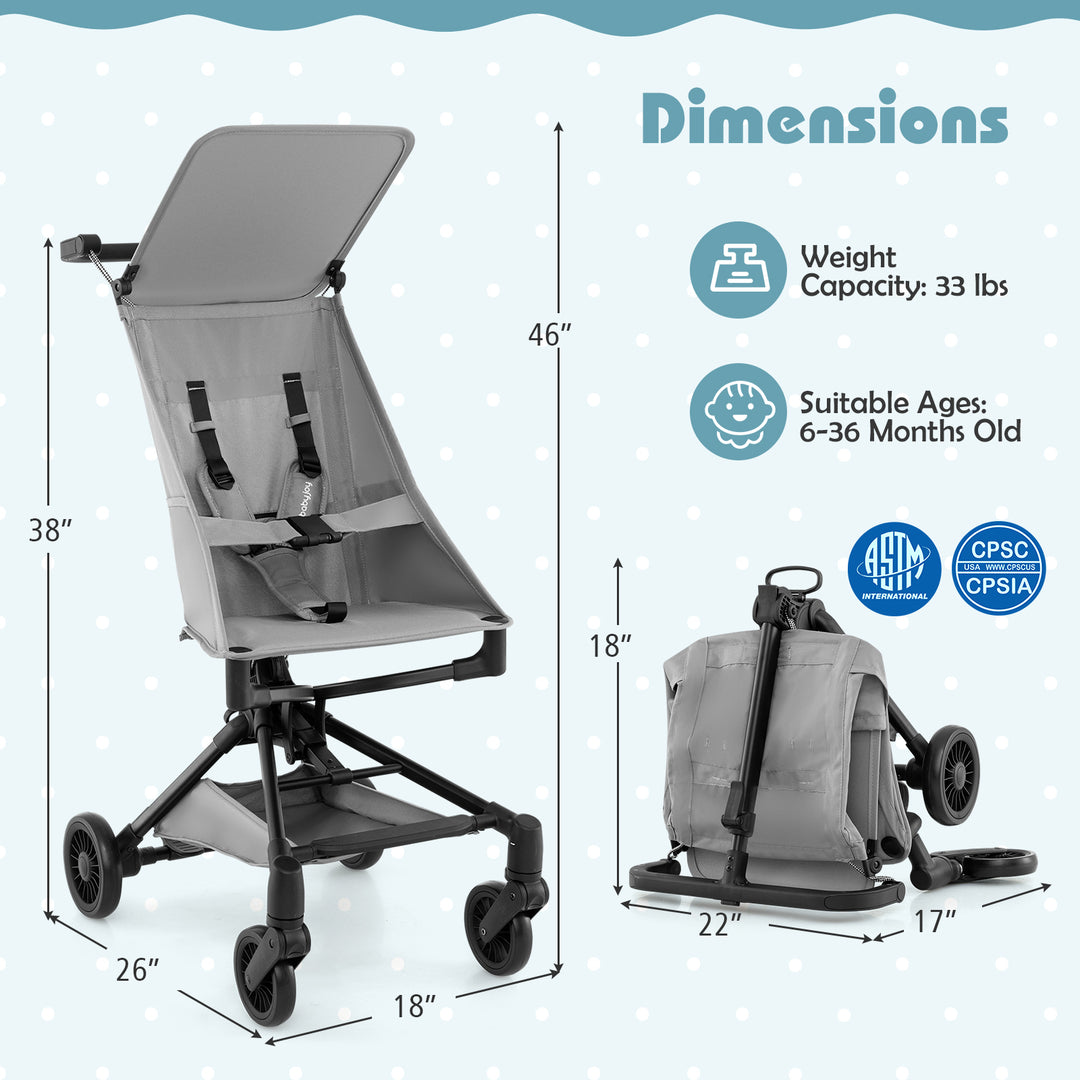 Lightweight Baby Stroller Compact and Airplane-Friendly Travel Stroller-Gray