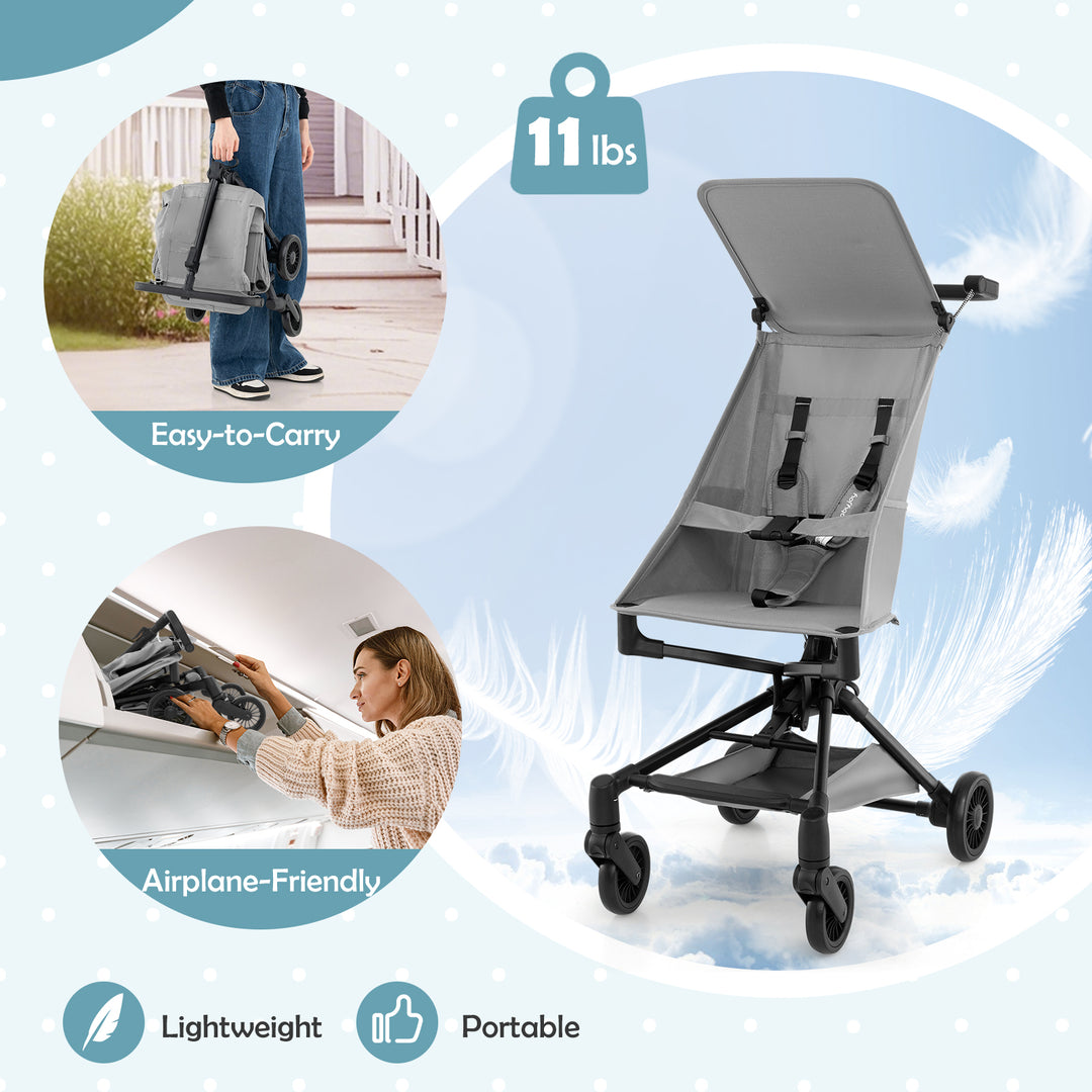 Lightweight Baby Stroller Compact and Airplane-Friendly Travel Stroller-Gray