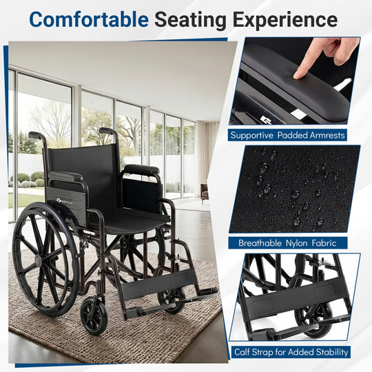 Folding Wheelchair for Adults with Swing-Away Footrest