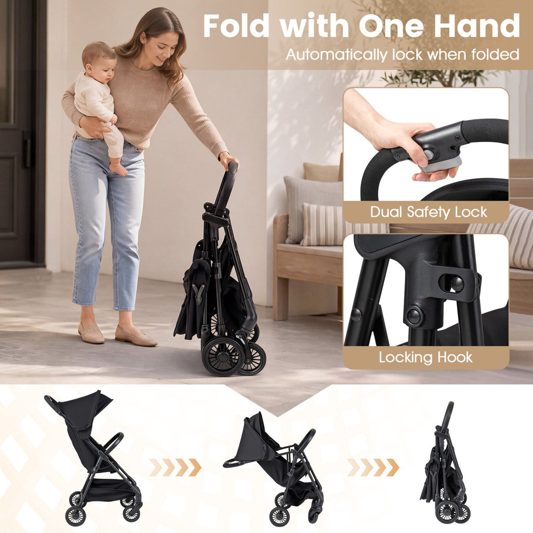 Lightweight Travel Stroller with Canopy and Storage Basket
